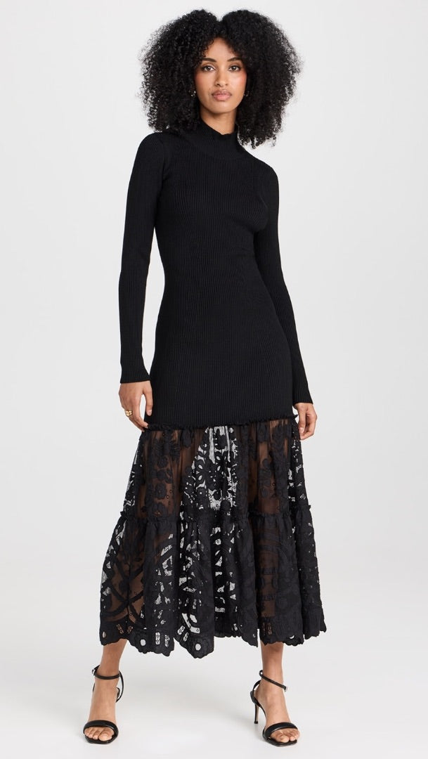 SEA New York Joelle Applique Ribbed Dress in Black - Size Small