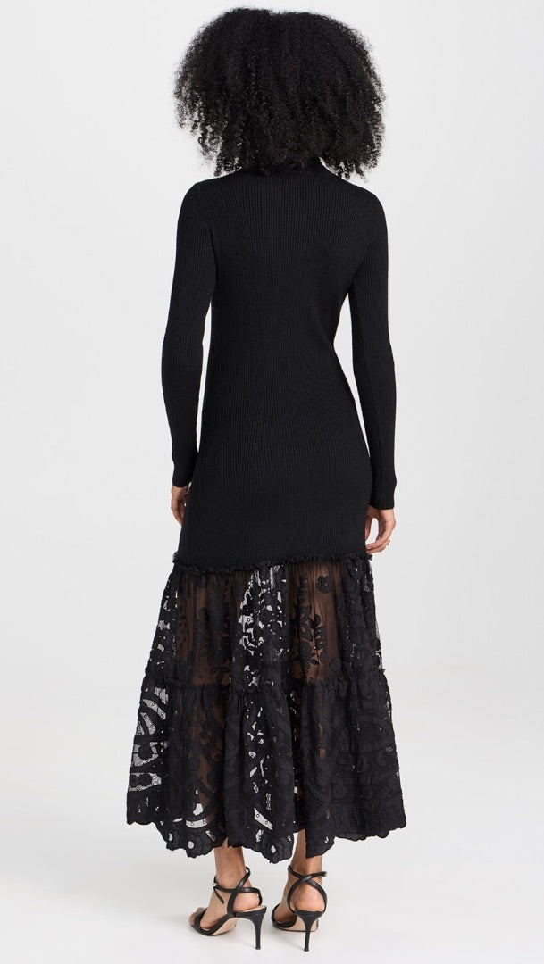 SEA New York Joelle Applique Ribbed Dress in Black - Size Small