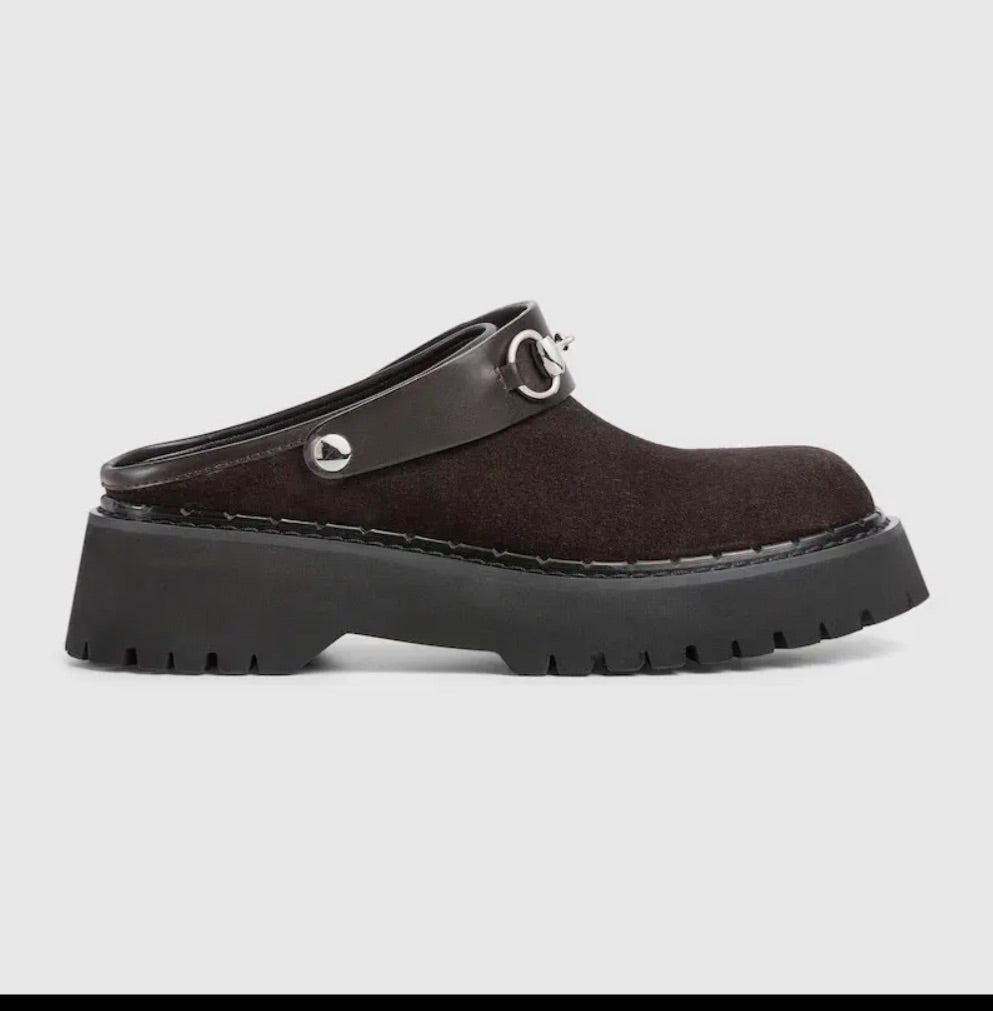 Gucci Brown Suede Mules with Horsebit - Size 37.5