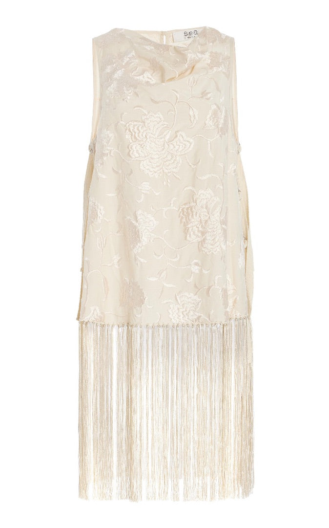SEA New York Women's Natural Priscilla Fringed Embroidered Top - Size Small