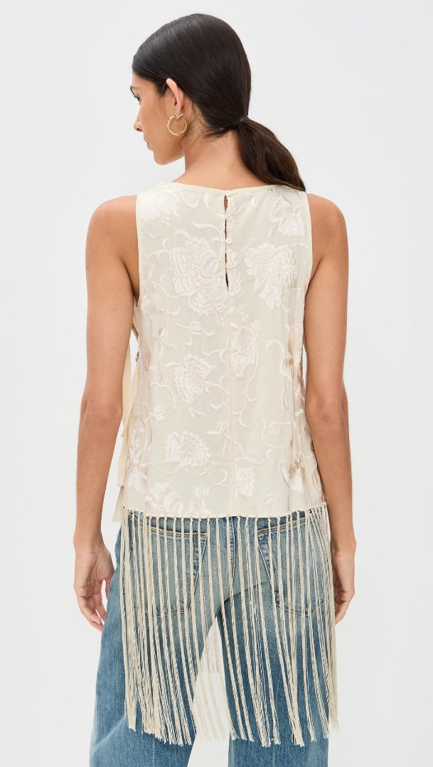 SEA New York Women's Natural Priscilla Fringed Embroidered Top - Size Small