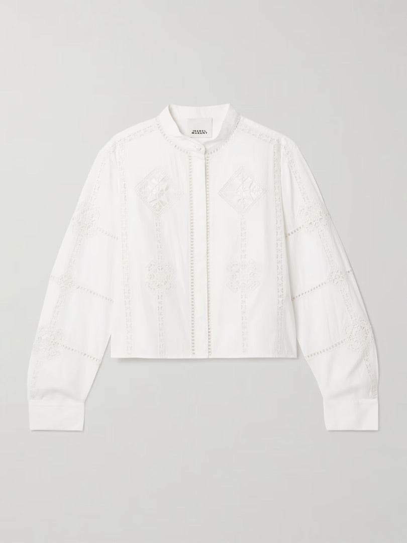 Isabel Marant Serena Crochet-Trimmed Cotton-Poplin Shirt - Size 34