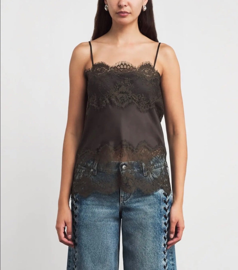 Herskind Lace-Detail Linnea Cami Top - Brown - Size Small
