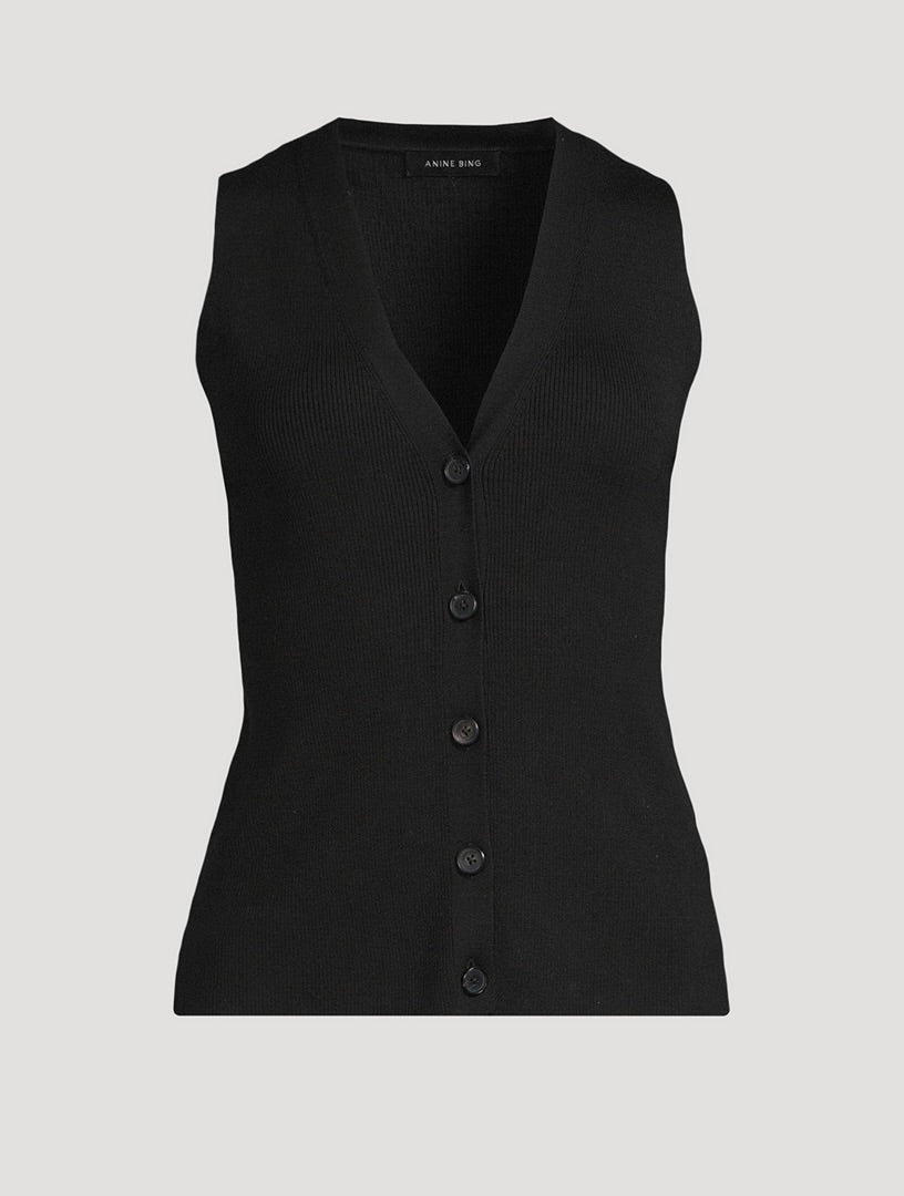 Anine Bing Lawrence Rib-Knit Vest - Size Small