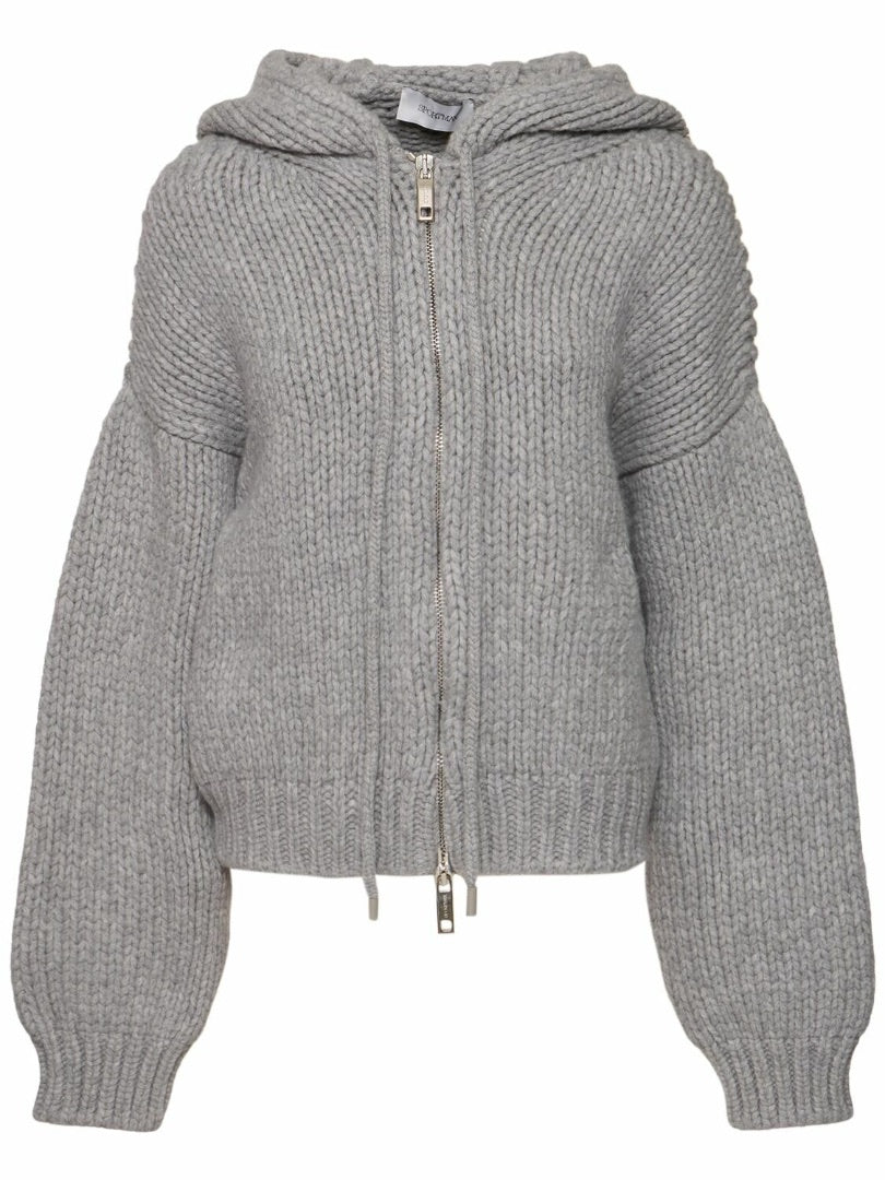 SPORTMAX Epica Chunky Knit Zip Cardigan with Hood - Size Small
