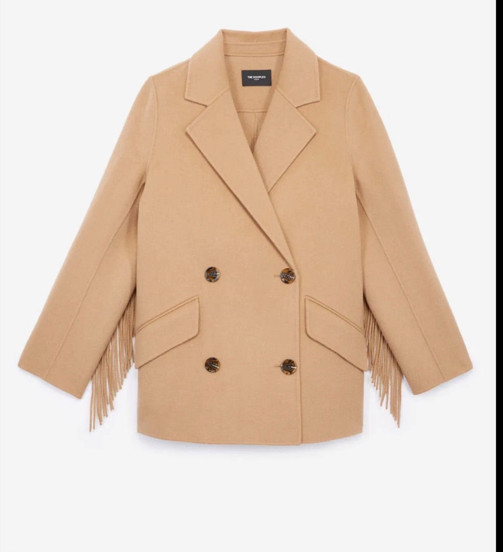 The Kooples Camel Wool Fringe Coat - Size 2