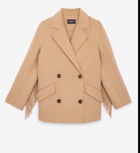 The Kooples Camel Wool Fringe Coat - Size 2