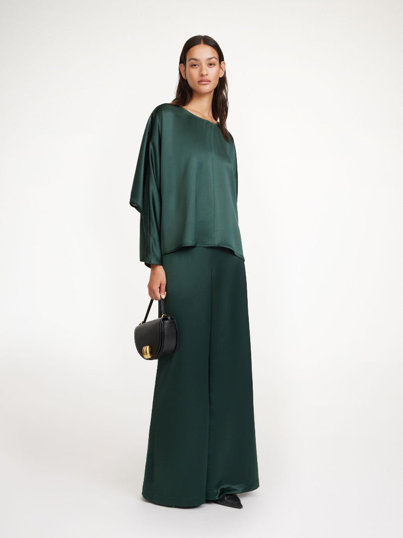 By Malene Birger Odelleys Blouse & Lucee High-Rise Wide-Leg Satin Pants In Green - Size 4/6