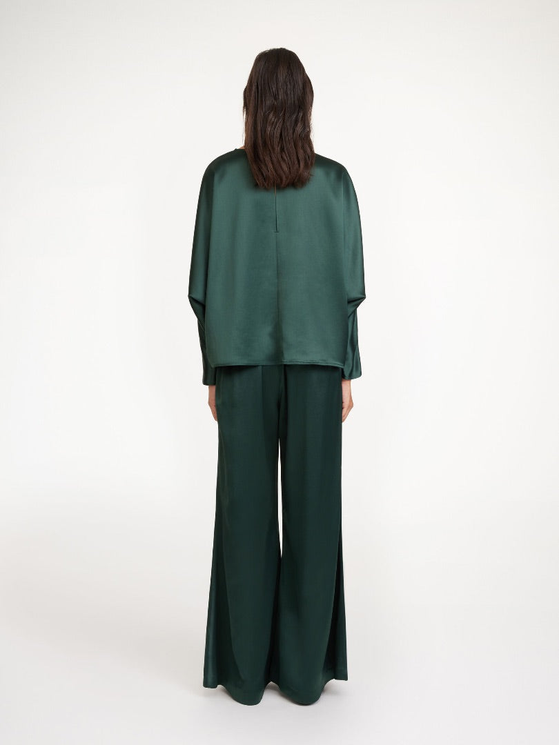 By Malene Birger Odelleys Blouse & Lucee High-Rise Wide-Leg Satin Pants In Green - Size 4/6