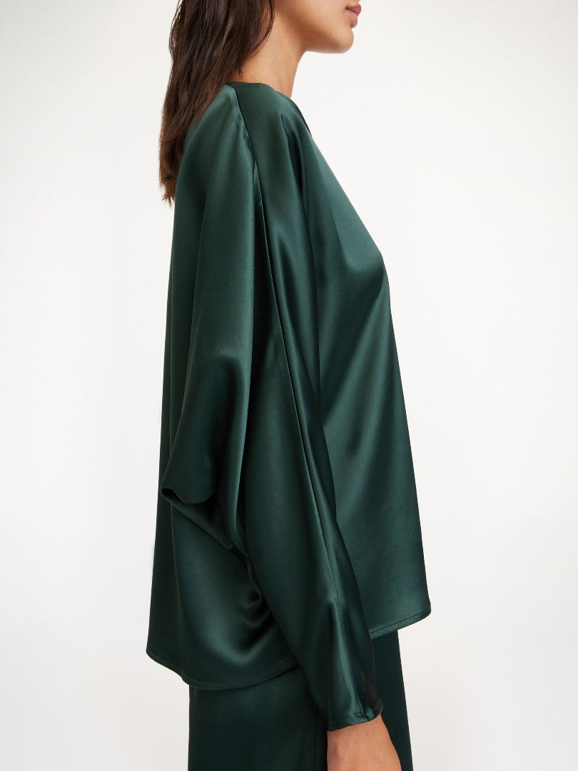 By Malene Birger Odelleys Blouse & Lucee High-Rise Wide-Leg Satin Pants In Green - Size 4/6