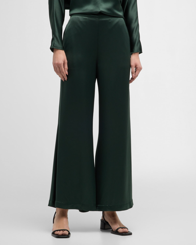 By Malene Birger Odelleys Blouse & Lucee High-Rise Wide-Leg Satin Pants In Green - Size 4/6