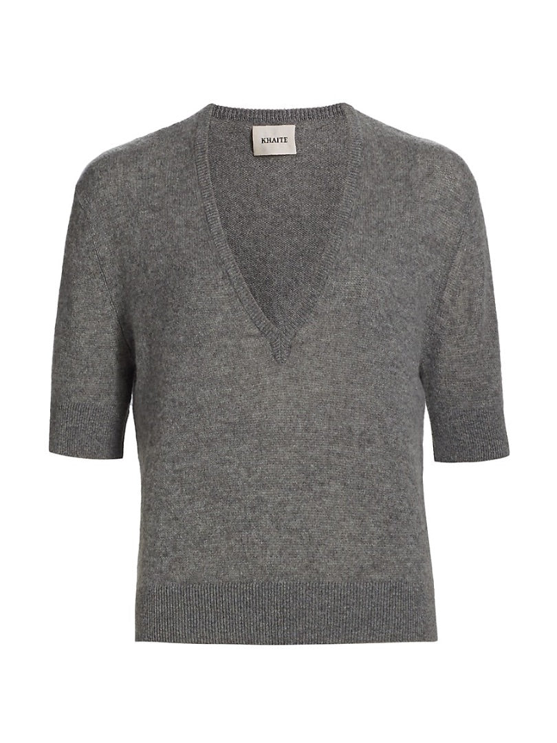 Khaite Sierra V-Neck Short Sleeve Cashmere Sweater - Size Small
