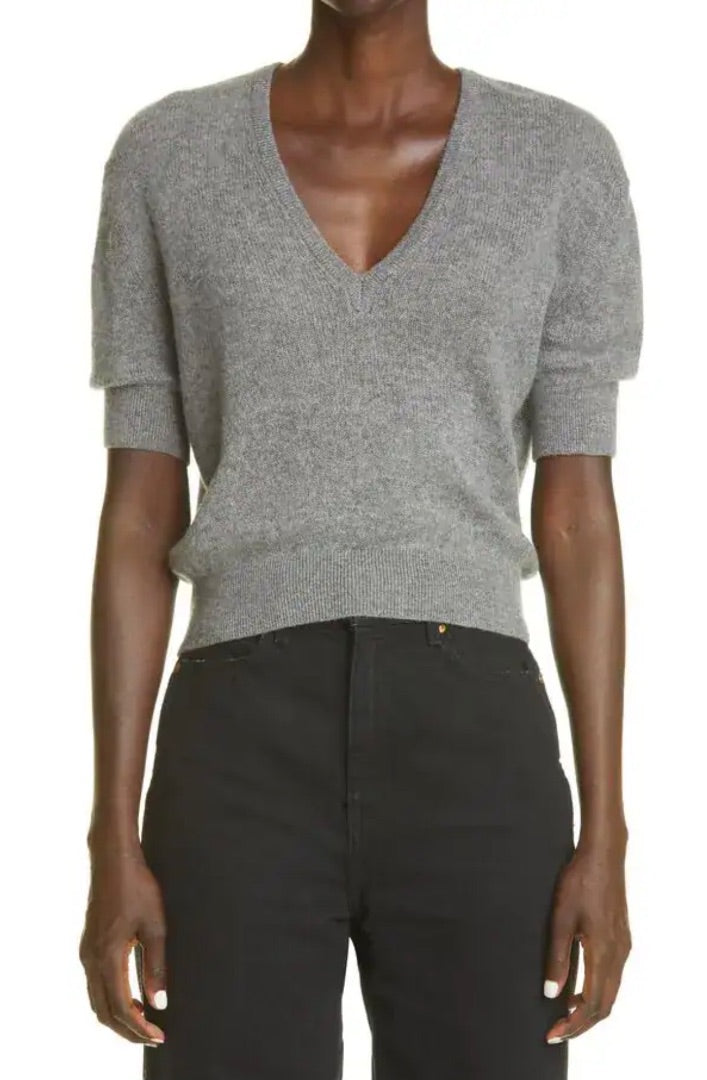 Khaite Sierra V-Neck Short Sleeve Cashmere Sweater - Size Small