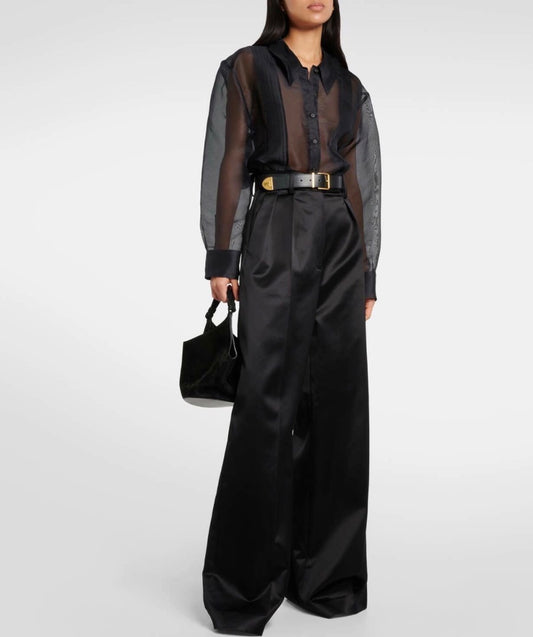 Khaite Teyana High-Rise Satin Wide-Leg Pants - Size 4