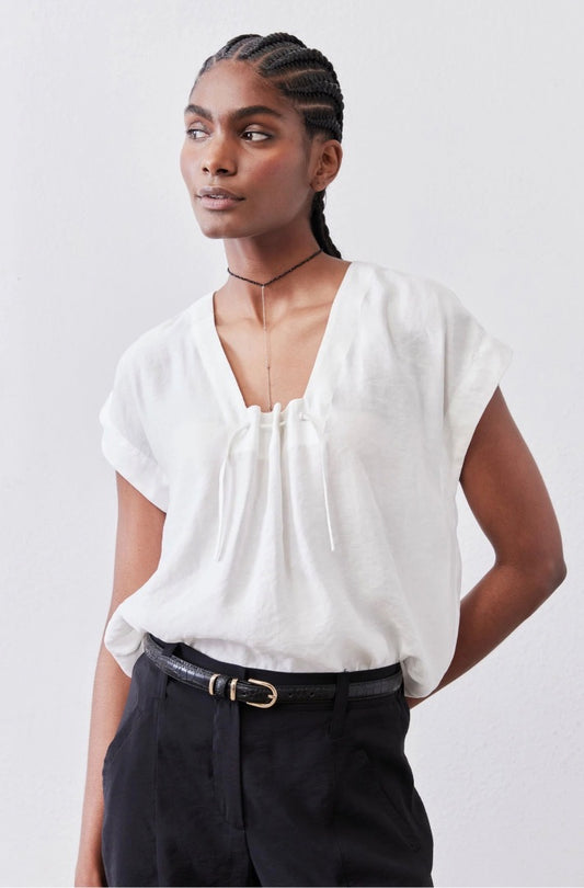 Ruti Cinched Neck Light Poplin Top - Size XS