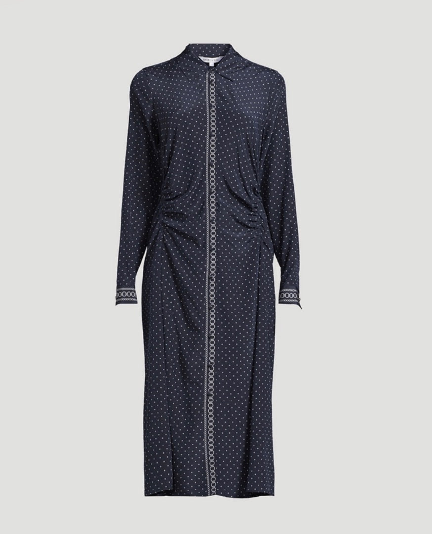 Veronica Beard Lex Ruched Shirt Dress In Polka Dot Print - Size 8