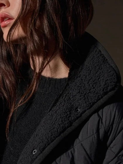 James Perse Black Sherpa Lined Insulated Snap Front Jacket - Size 1 (Brand New)