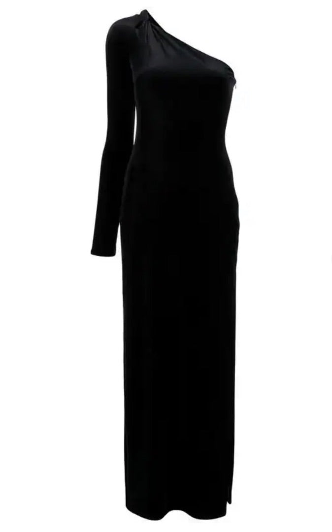 Galvan London Asymetric Velvet Gown in Black - Size 2
