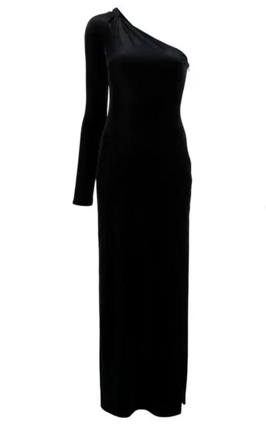 Galvan London Asymetric Velvet Gown in Black - Size 2