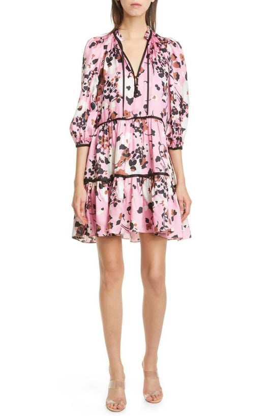 Veronica Beard Hawken Floral Tiered Silk-blend Minidress - Size 10