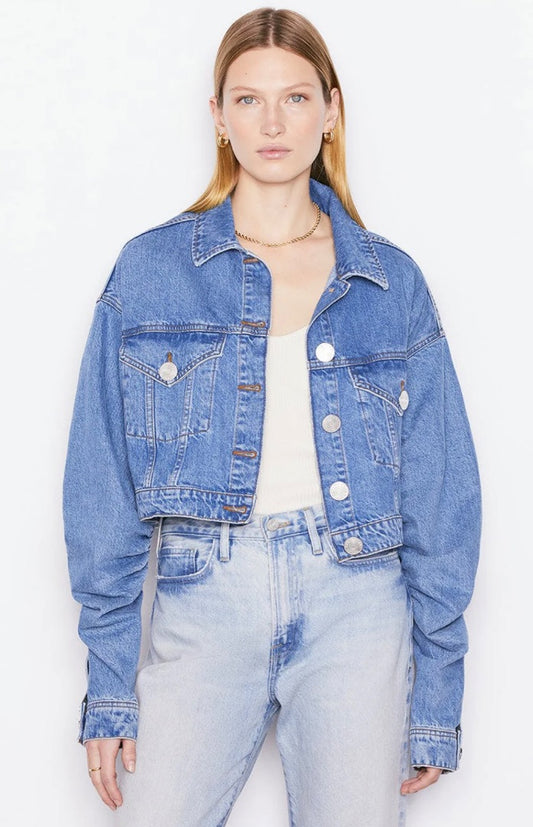 FRAME Denim Ruched Sleeve Jean Jacket S