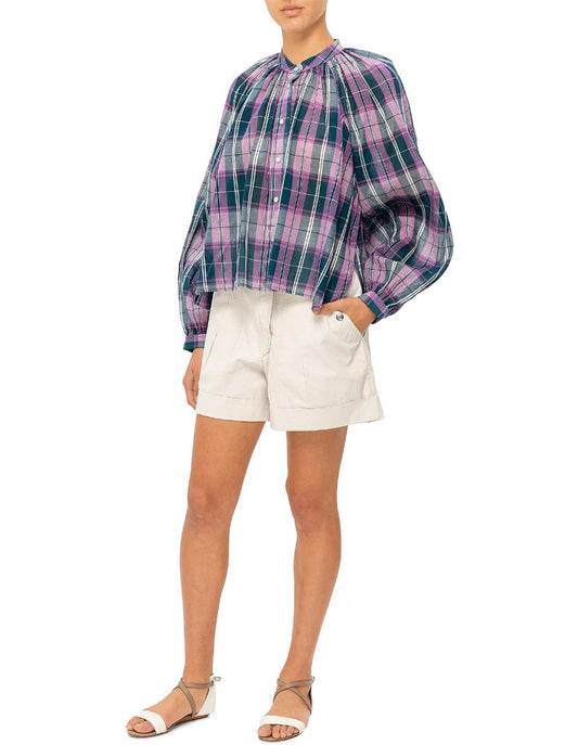 Isabel Marant BLANDINE PETROL CHECK VOILE SHIRT 38