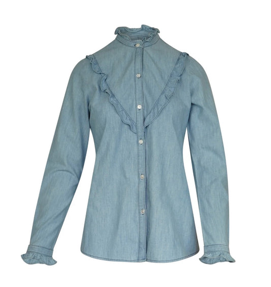 Nili Lotan Denim Ruffle Shirt S