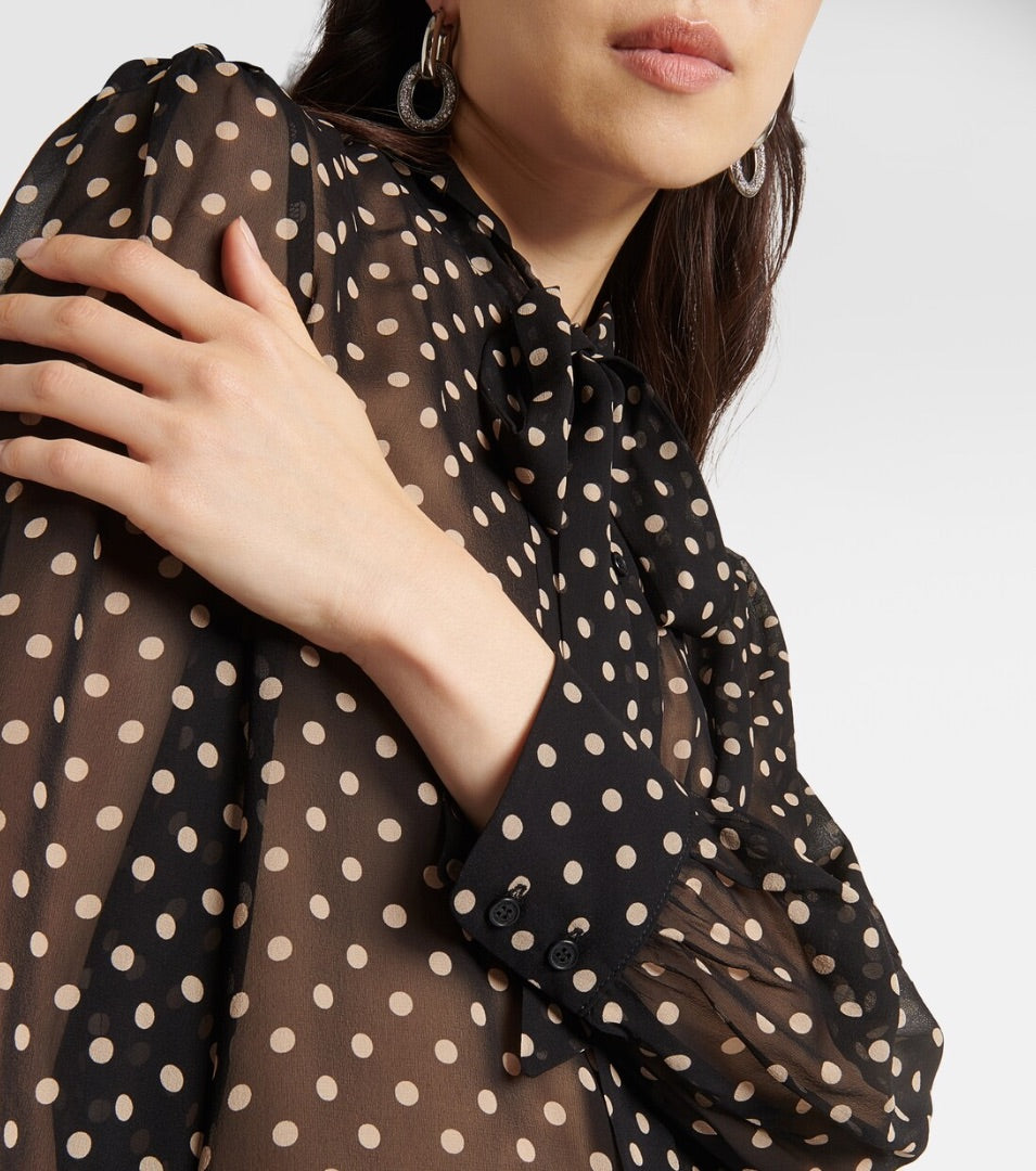 Nili Lotan Carina Polka Dot Silk Blouse XS
