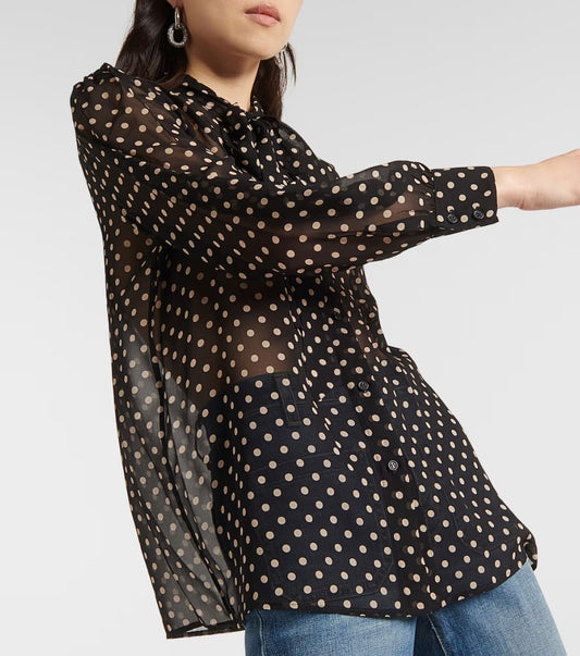Nili Lotan Carina Polka Dot Silk Blouse XS