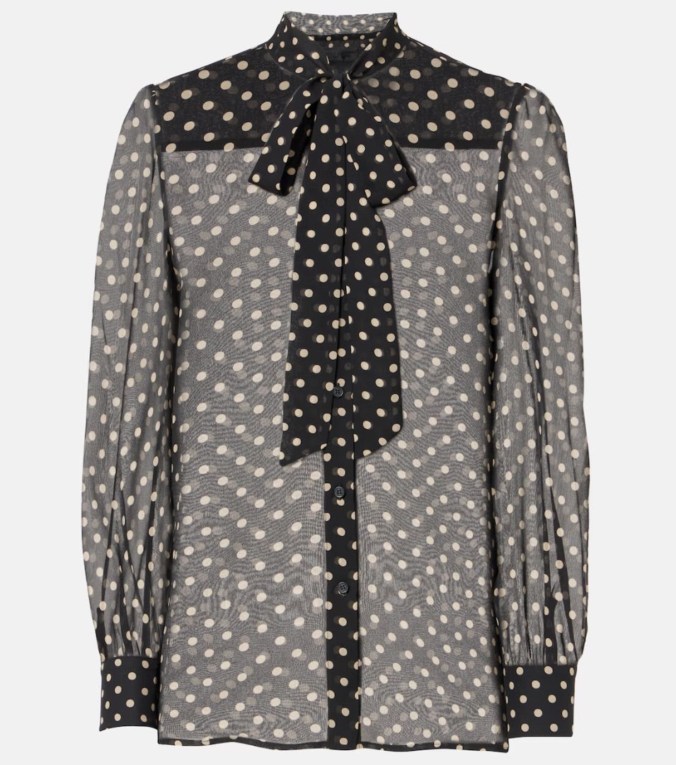 Nili Lotan Carina Polka Dot Silk Blouse XS