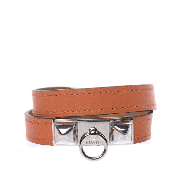 Hermes Rivale Double Tour Bracelet - Pink/Orange Silver