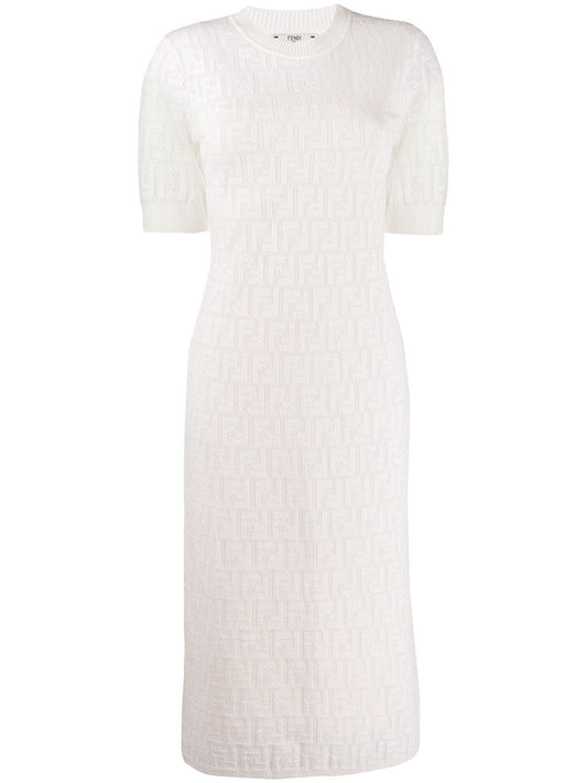 FENDI Wo FF Logo Knit Midi Dress - Size XS