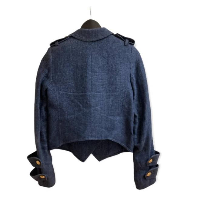 Smythe Blue Vestes Linen Pagoda Navy Gold Button Blazer Jacket - Size 2