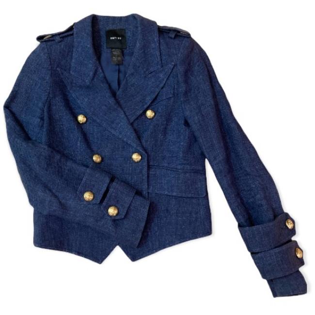 Smythe Blue Vestes Linen Pagoda Navy Gold Button Blazer Jacket - Size 2